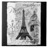 Paris Black & White Eiffel Tower Street Scene Tegeltje (Voorkant)