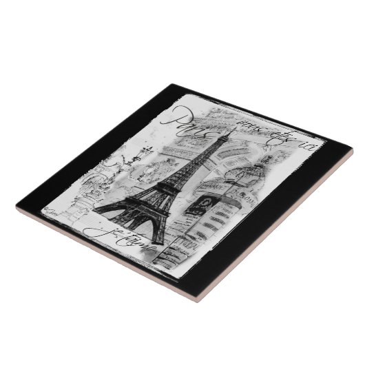 Paris Black & White Eiffel Tower Street Scene Tegeltje (Zijkant)