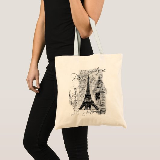 Paris Black & White Street Scene met Eiffel Tower Tote Bag (Voorkant (product))