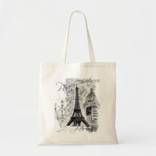 Paris Black & White Street Scene met Eiffel Tower Tote Bag