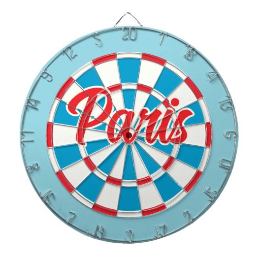 PARIS Blauw Wit en Rood bewerkbare tekst Retro Dartbord (Voorkant)