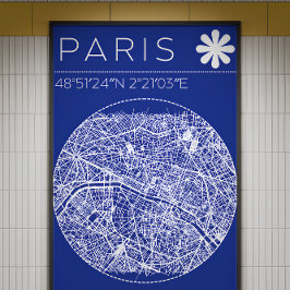 Paris Blauwdruk Stadkaart Poster Cirkelvormige Sta