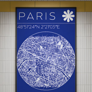 Paris Blauwdruk Stadkaart Poster Cirkelvormige Sta