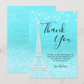 Paris Blauwgroen Blue Glitter Lights Sweet 16 Bedankkaart (Voorkant / Achterkant)