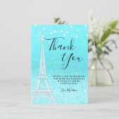 Paris Blauwgroen Blue Glitter Lights Sweet 16 Bedankkaart (Staand voorkant)