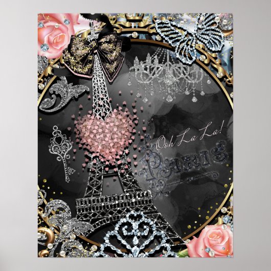 Paris Bling Glamor Sparkle France Girls Poster (Voorkant)