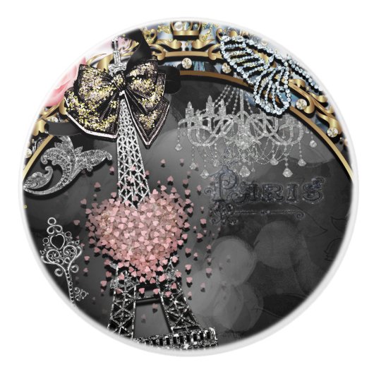 Paris Bling Glamor Sparkle France Girly Trendy Keramische Knop (Voorkant)
