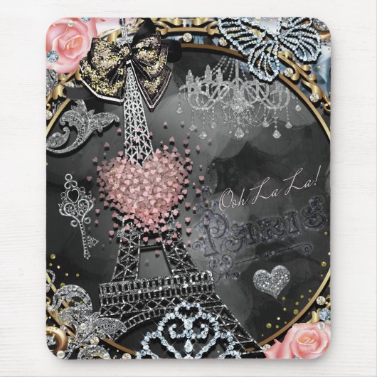 Paris Bling Glamor Sparkle France Girly Trendy Muismat (Voorkant)