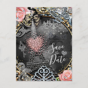 Paris Bling Glamor Sparkle France Save the Date Aankondigingskaart