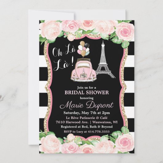 Paris Bloemen Reizen Thema Bruidsdouche Uitnodigin Kaart (Voorkant)