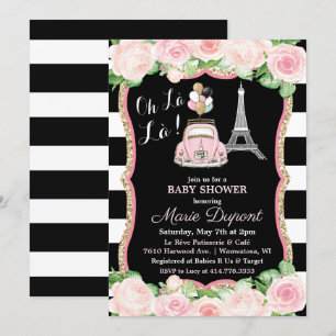 Paris Bloemrijke Reis Thema Baby Shower Uitnodigin Kaart