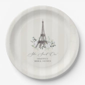 Paris Bloom | Bruiloft met bloemige Eiffeltoren Papieren Bordje (Voorkant)