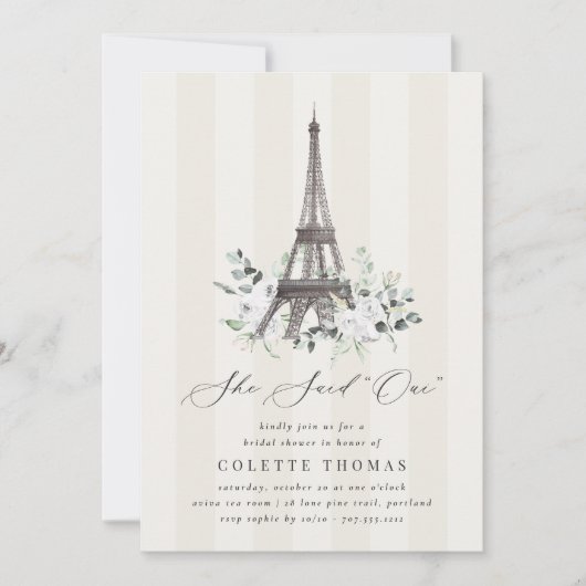 Paris Bloom | Eiffeltoren QR Code Vrijgezellenfees Kaart (Voorkant)