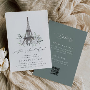 Paris Bloom   Eiffeltoren QR Code Vrijgezellenfees Kaart