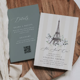 Paris Bloom Eiffeltoren QR Code Vrijgezellenfees Kaart
