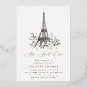 Paris Bloom | Floral Eiffeltoren Vrijgezellenfeest Folie Uitnodiging (Voorkant)