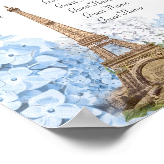 Paris Blue Hydrange Romantic Seating Chart Poster (Hoek)