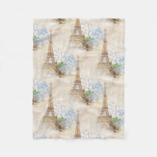 Paris  Blue Hydrangea Fleece Blanket Deken