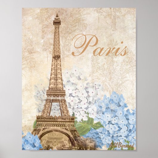 Paris Blue Hydrangea Print of Poster (Voorkant)
