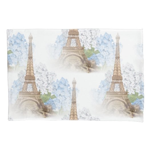 Paris Blue Hydrangea Romantic Pillowcase Kussensloop (Voorkant)
