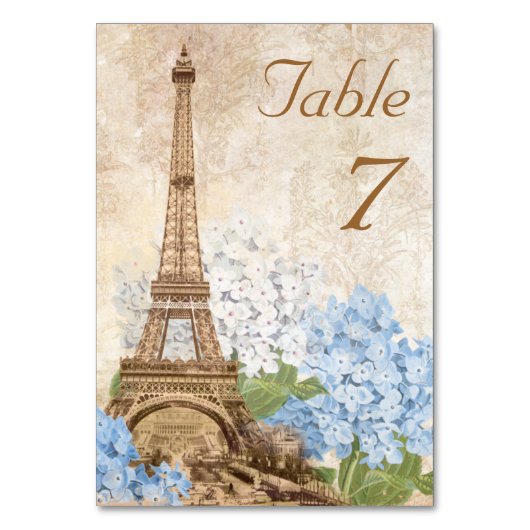 Paris Blue Hydrangea  Romantische Tafel Kaart (Voorkant)