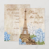 Paris Blue Hydrangea Save the Date (Voorkant / Achterkant)