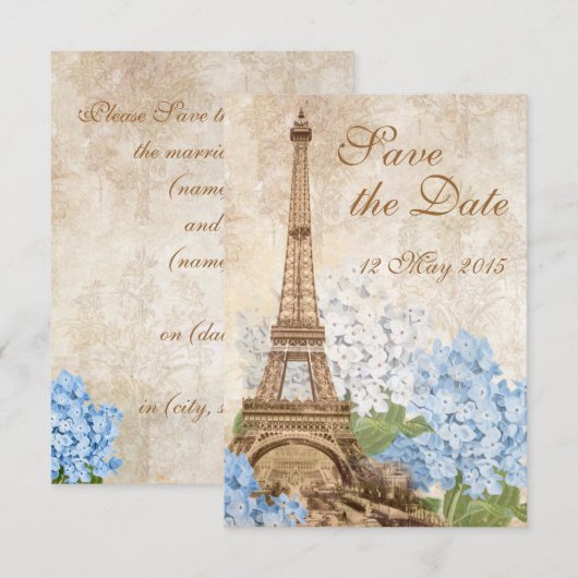 Paris Blue Hydrangea Save the Date (Voorkant / Achterkant)