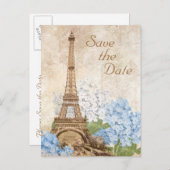 Paris Blue Hydrangea  Save the Date Kaart (Voorkant / Achterkant)