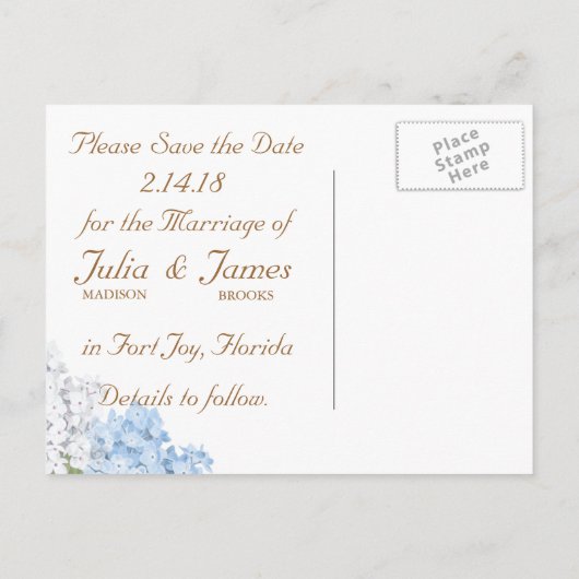Paris Blue Hydrangea  Save the Date Kaart (Achterkant)