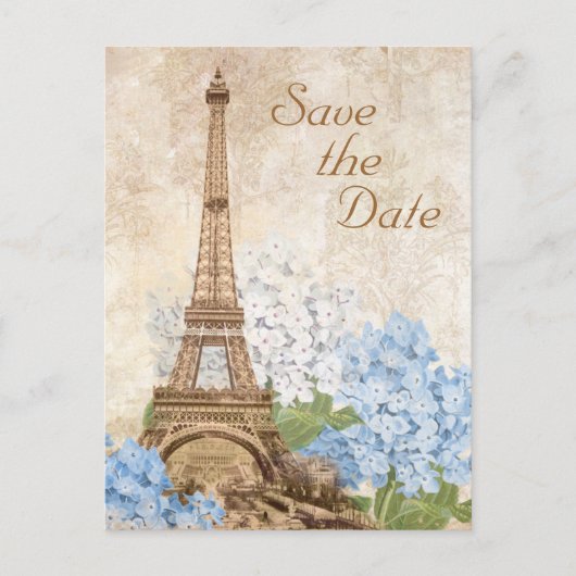 Paris Blue Hydrangea  Save the Date Kaart (Voorkant)