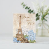 Paris Blue Hydrangea  Save the Date Kaart (Staand voorkant)