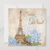 Paris  Blue Hydrangea Wedding Invitation Kaart (Voorkant)