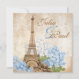 Paris  Blue Hydrangea Wedding Invitation Kaart