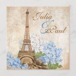 Paris Blue Hydrangea Wedding Invitation Kaart