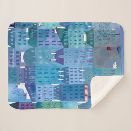 Paris Blue Sherpa Deken (Voorkant (horizontaal))