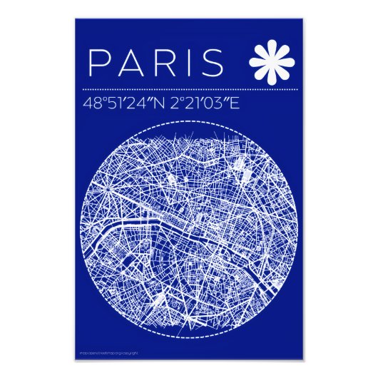 Paris Blueprint Map Poster Circular City Wall Art (Voorkant)