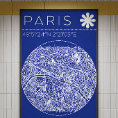 Paris Blueprint Map Poster Circular City Wall Art