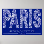 Paris Blueprint Typography Map Poster – Horizontal (Voorkant)