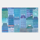 Paris Blues Cityscape Painting Frankrijk Inpakpapier Vel (Voorkant)