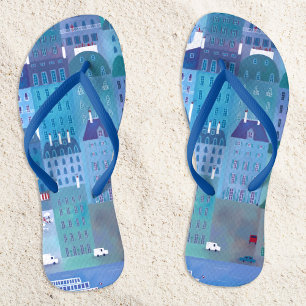 Paris Blues Cityscape Painting Frankrijk Teenslippers
