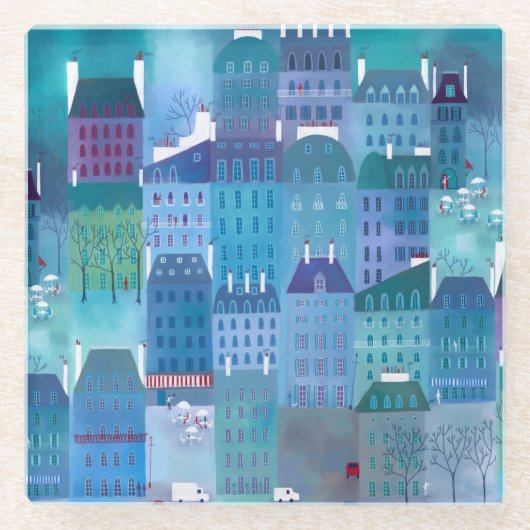 Paris Blues Glazen Onderzetter (Voorkant)