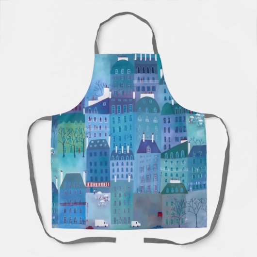 Paris Blues Modern Cityscape Painting Schort (Voorkant)