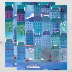 Paris Blues Stadsgezicht Schilderen Schrapboekpapi