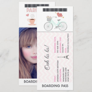 Paris Boarding Pass Birthday voeg foto Uitnodiging