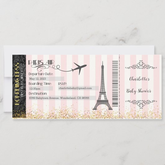 Paris boarding Pass Invitation, Baby, Bridal Kaart (Voorkant)