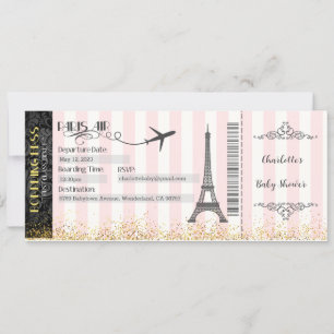 Paris boarding Pass Invitation, Baby, Bridal Kaart
