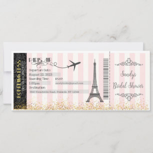Paris Boarding Pass Invitation, Bridal, Baby Kaart