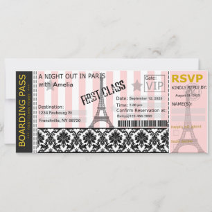 Paris Boarding Pass Invitation, Bridal, Birthday Kaart