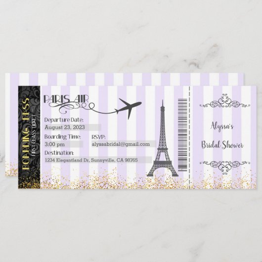 Paris boarding Pass Invitation, Paris Invite Kaart (Voorkant / Achterkant)