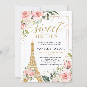 Paris boho blush roze floral gold lief zestien kaart